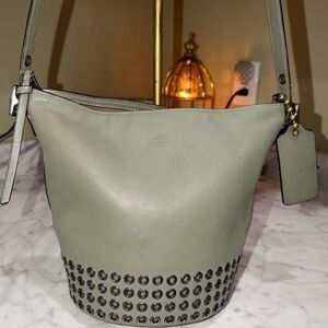 RARE COACH Vintage Bleecker Grommets Mini Duffel Bag Leather Olive Green